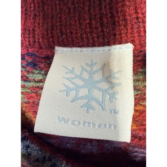 NORTHERN ISLE Vintage Fair Isle Cardigan Sweater Deep Plum Metal Clasps 1X Wool - Picture 2 of 13